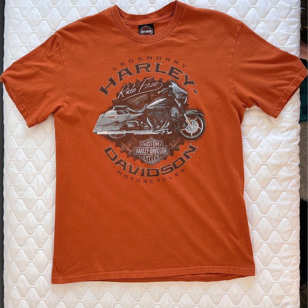 Harley-Davidson Graphic Tee Mens Large Orange Excellent